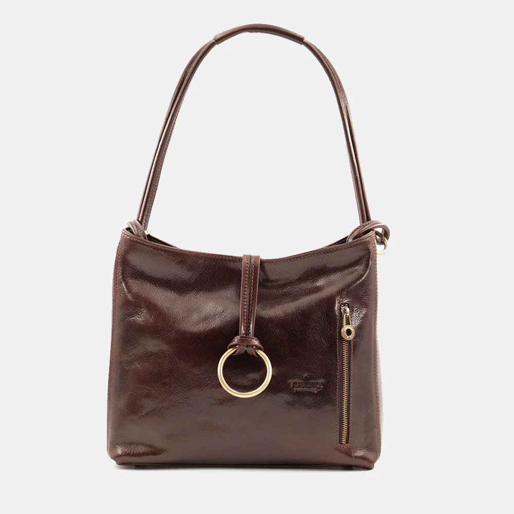 Borsa Hobo a Spalla VIAVERDI in Pelle Marrone Testa Moro Made in Italy linea Firenze