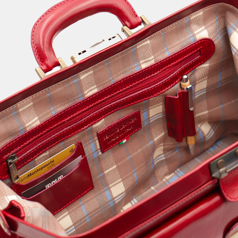 Borsa Medico Classica in Pelle Rossa VIAVERDI Made in Italy linea Firenze - Image 9