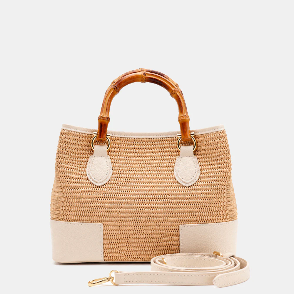 Borsa Piccola a Mano VIAVERDI in Rafia e Pelle Beige Made in Italy linea Volterra - Image 4