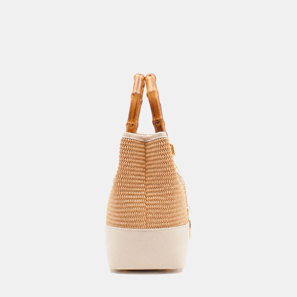 Borsa Piccola a Mano VIAVERDI in Rafia e Pelle Beige Made in Italy linea Volterra - Image 6