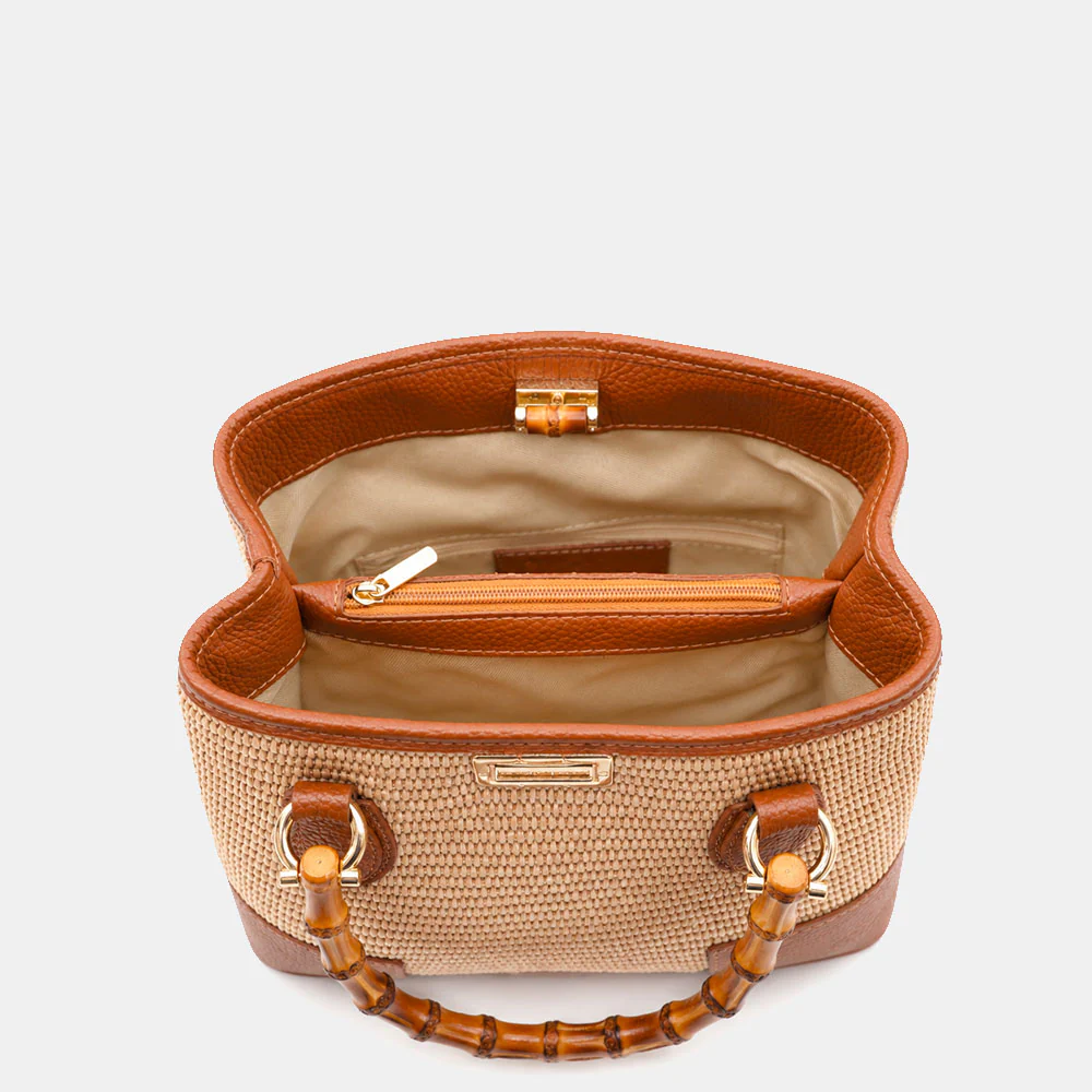 Borsa Piccola a Mano VIAVERDI in Rafia e Pelle color Cuoio Made in Italy linea Volterra - Image 9