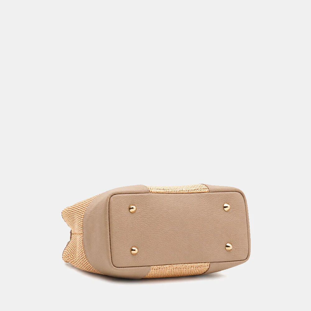 Borsa Piccola a Mano VIAVERDI in Rafia e Pelle Taupe Made in Italy linea Volterra - Image 10