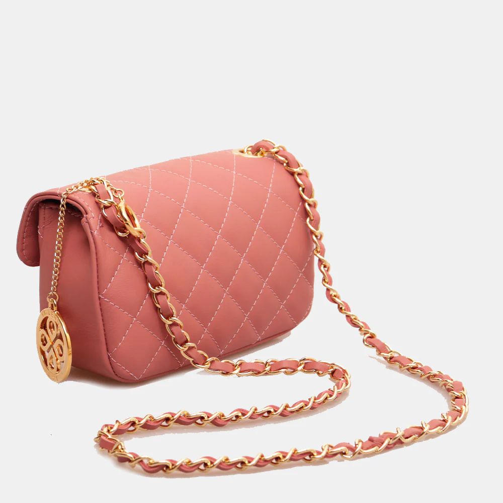 Borsa Piccola a Spalla VIAVERDI in Pelle Rosa Matelassè Made in Italy linea Saturnia - Image 2