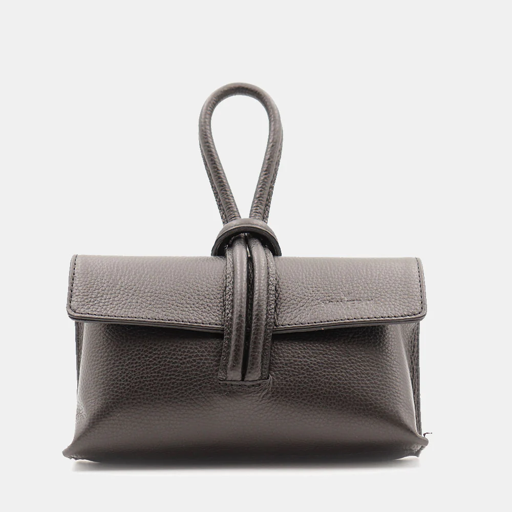 Borsa Clutch a Mano con Tracolla VIAVERDI in Pelle Nera Made in Italy linea Castiglione