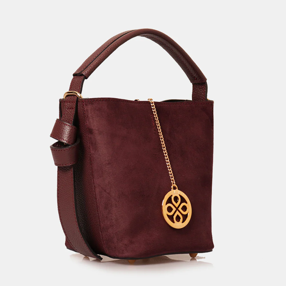 Borsa Secchiello con Pochette VIAVERDI in Camoscio e Pelle Bordeaux Made in Italy linea Pienza - Image 2