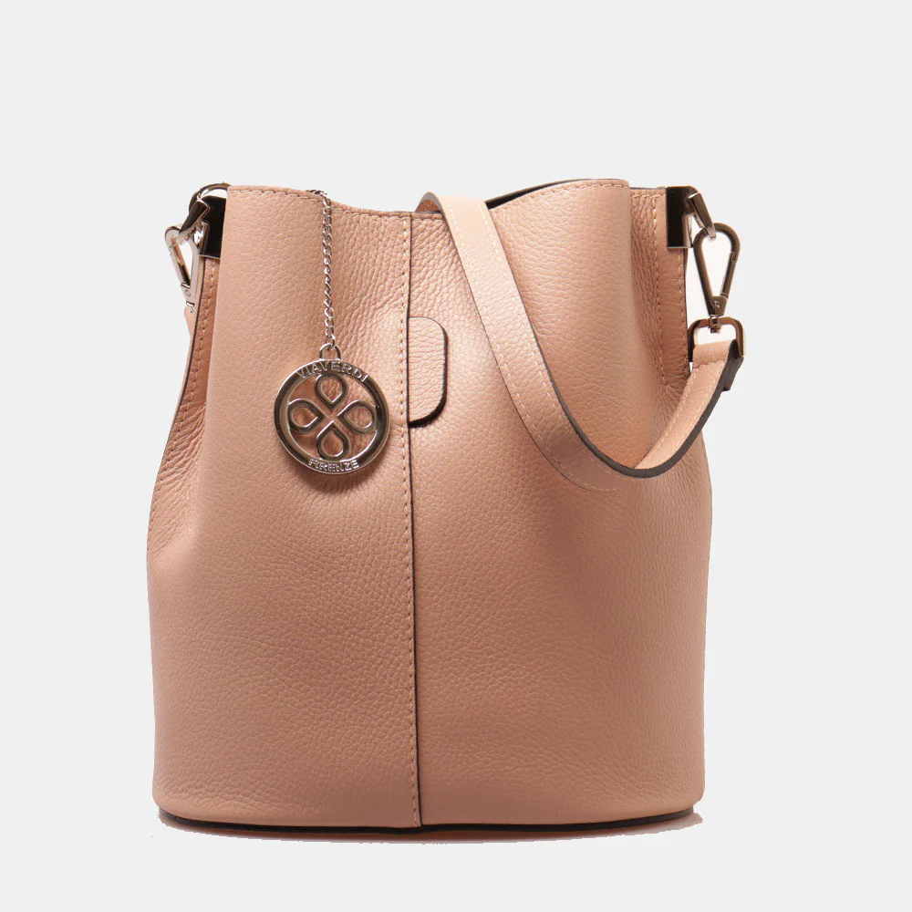 Borsa Secchiello con Tracolla VIAVERDI in Pelle Cipria Made in Italy linea Capalbio