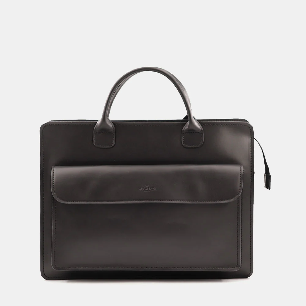 Cartella in Pelle Nera Doppio Manico VIAVERDI Made in Italy - 3 Soffietti Pc 15.6