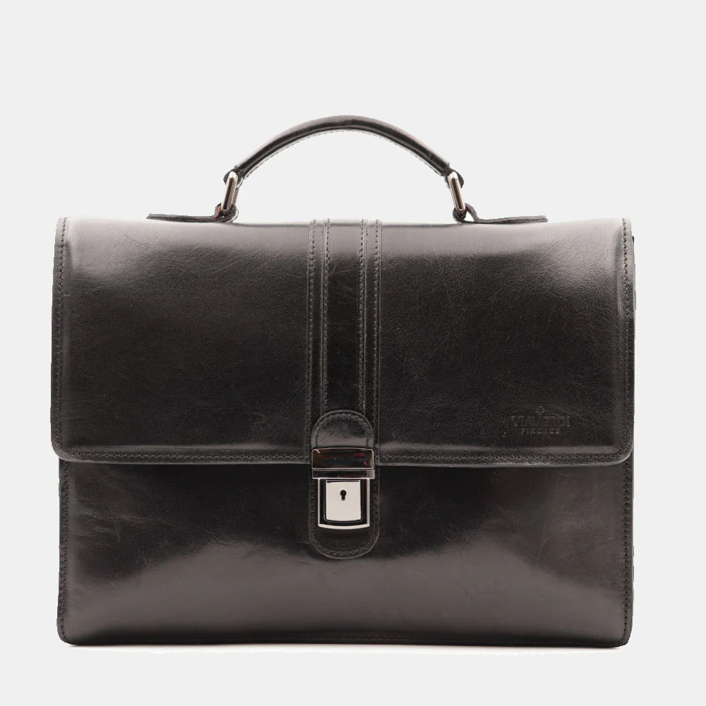 Cartella in Pelle Nera VIAVERDI Made in Italy Linea Firenze a 3 Soffietti Pc 15.6