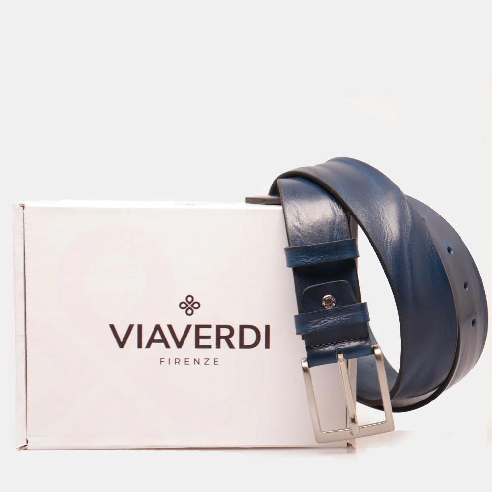 Cintura Uomo in Cuoio Blu VIAVERDI Made in Italy linea Firenze - Image 2