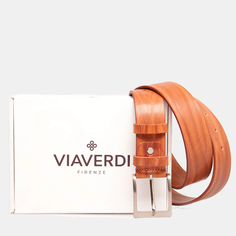 Cintura Uomo in Cuoio Marrone Chiaro VIAVERDI Made in Italy linea Firenze - Image 2