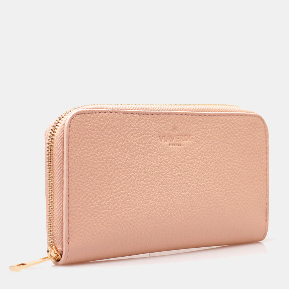 Portafoglio Donna Zip Around in Pelle Rosa Cipria VIAVERDI Made in Italy - Image 2