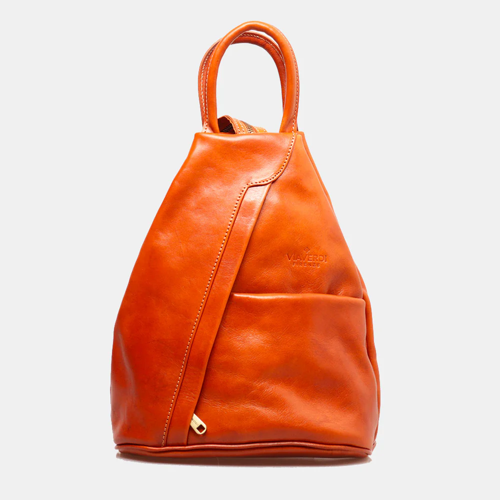 Zaino Donna VIAVERDI in Pelle color Cuoio Made in Italy linea Firenze